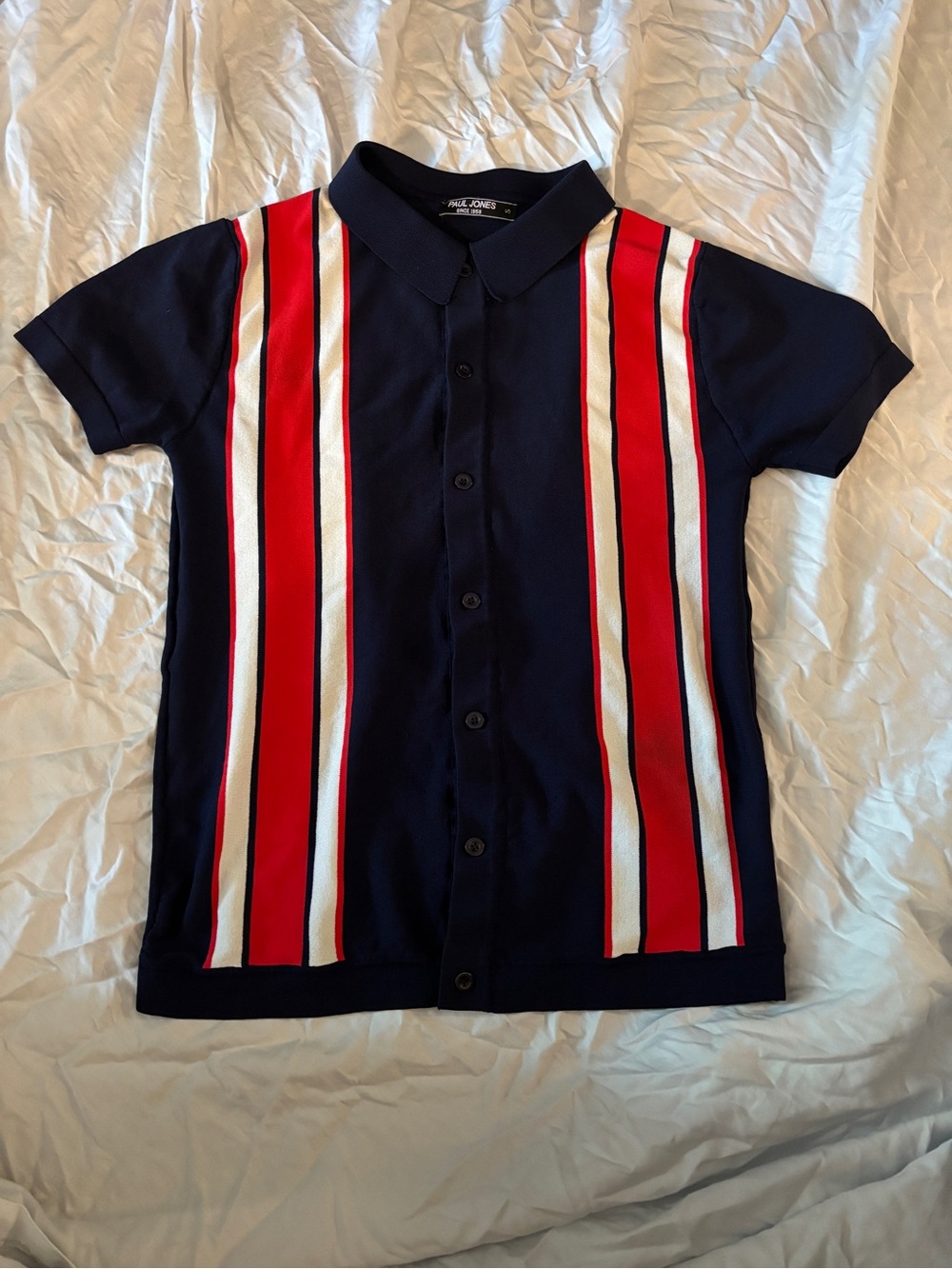 Paul Jones Navy Short-Sleeve Button-Down with Red & White Stripes